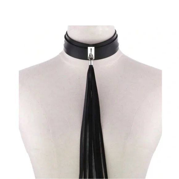 Jewelry | New Black Vegan Leather Fringe Style Tassel Choker Necklace ...